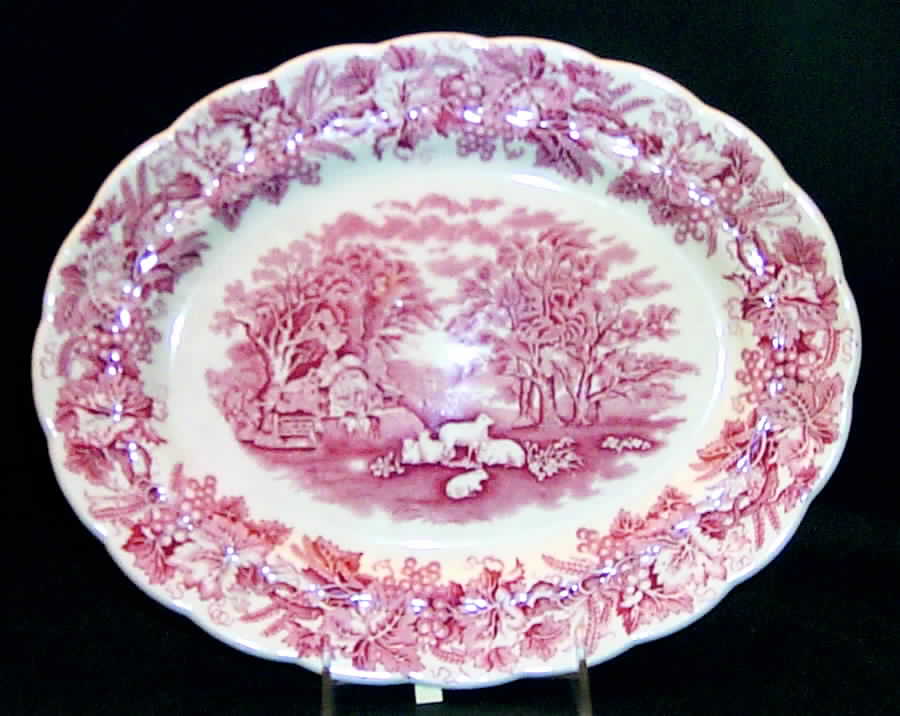 British Scenery Pink (Scalloped, A8024) 12" Oval Serving Platter by Booths-1