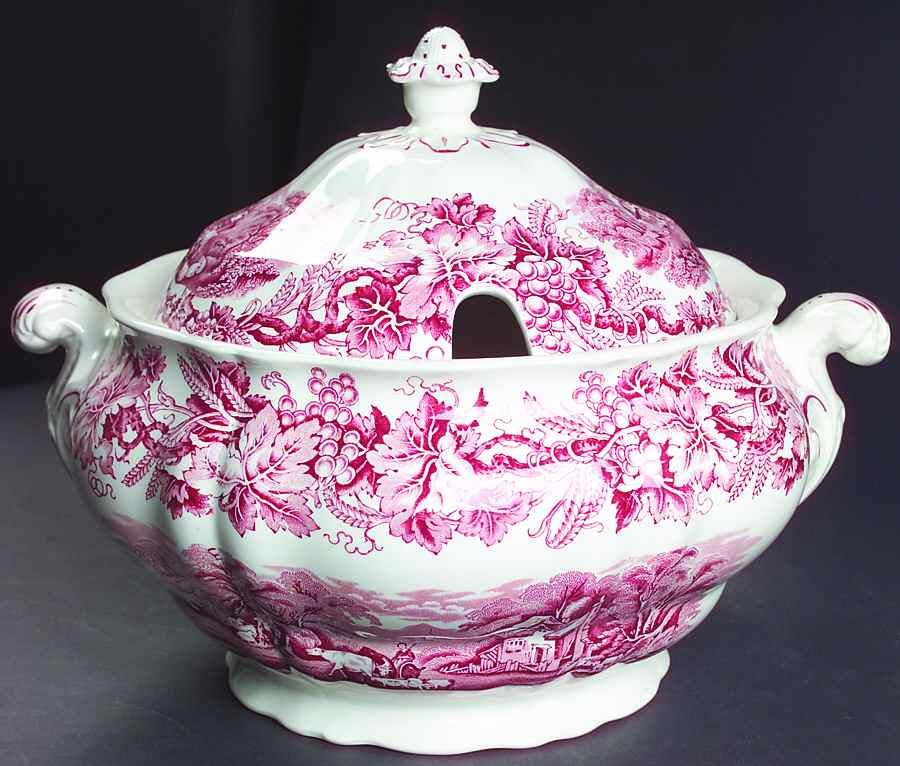 British Scenery Pink (Scalloped, A8024) Tureen &  Lid by Booths-1
