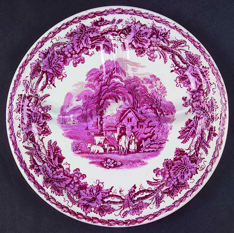 British Scenery Pink (Scalloped, A8024) Grill Plate by Booths-1