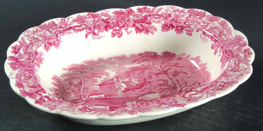 British Scenery Pink (Scalloped, A8024) 8" Oval Vegetable Bowl by Booths-1