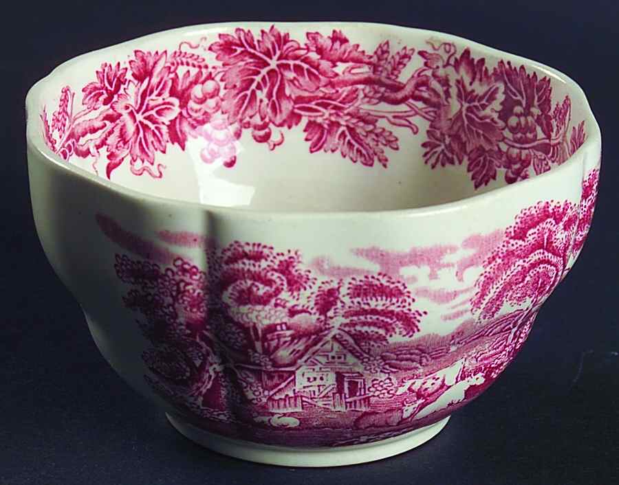 British Scenery Pink (Scalloped, A8024) Open Sugar Bowl by Booths-1