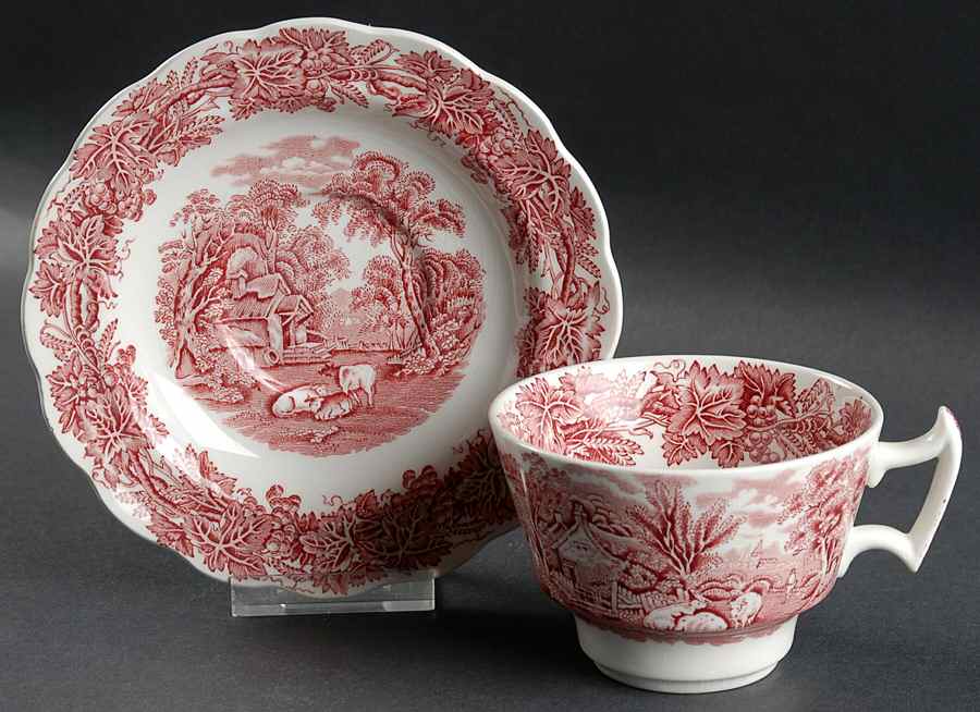 British Scenery Pink (Scalloped, A8024) Oversized Cup & Saucer Set by Booths-1