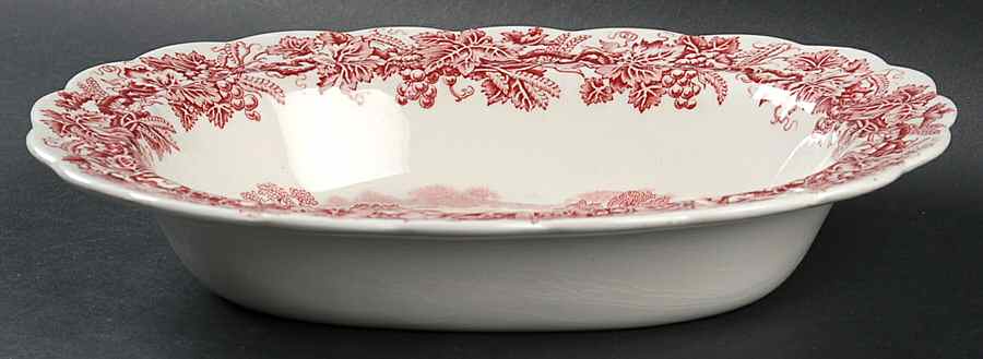 British Scenery Pink (Scalloped, A8024) 10" Oval Vegetable Bowl by Booths-1