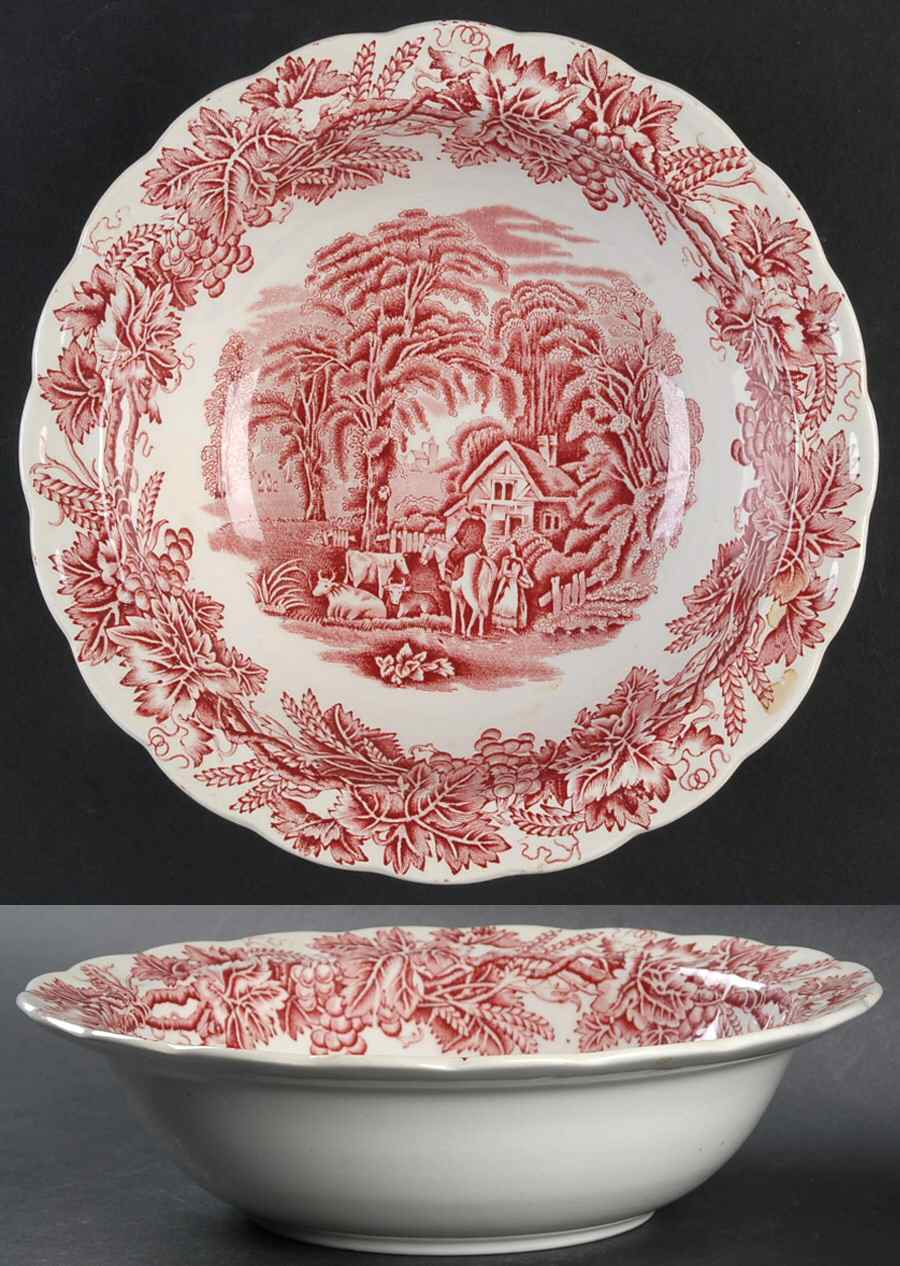 British Scenery Pink (Scalloped, A8024) 8" Round Vegetable Bowl by Booths-1