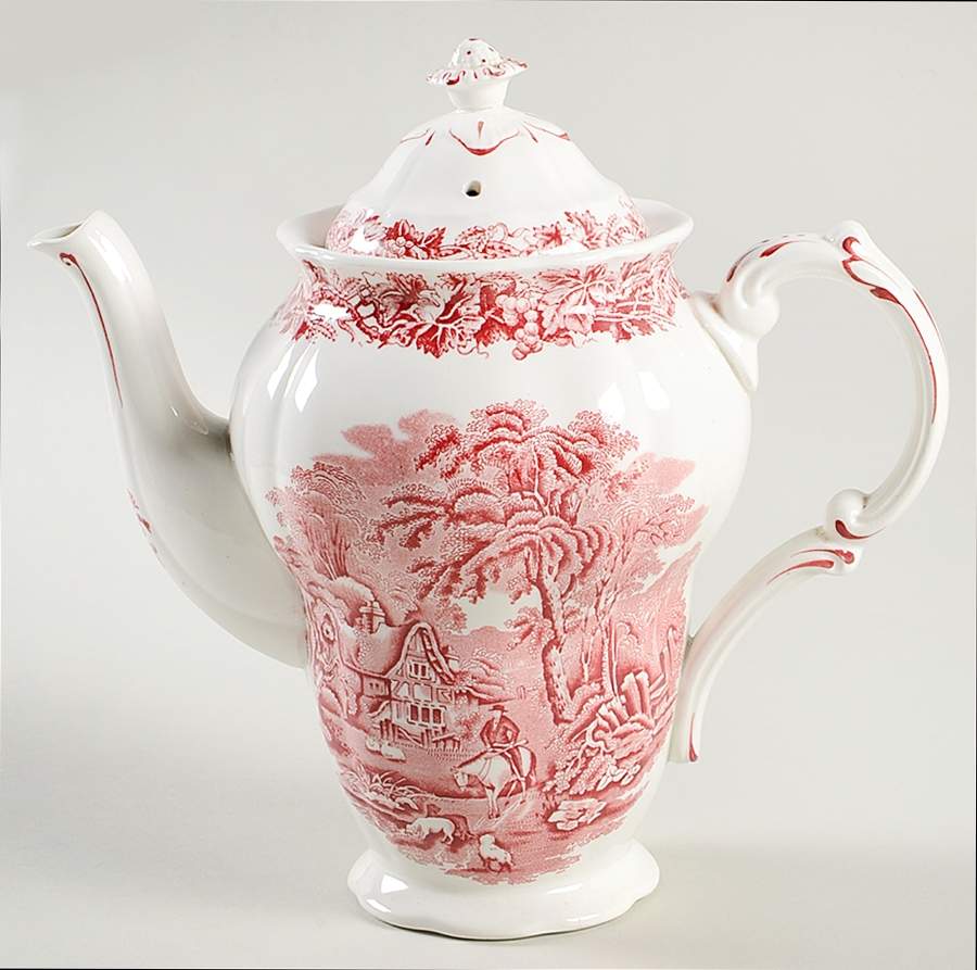 British Scenery Pink (Scalloped, A8024) Coffee Pot & Lid by Booths-1