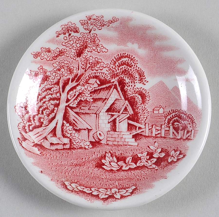 British Scenery Pink (Scalloped, A8024) Butter Pat by Booths-1