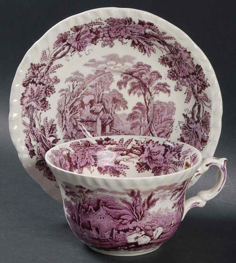 British Scenery Purple (Embossed Edge) Oversized Cup & Saucer Set by Booths-1