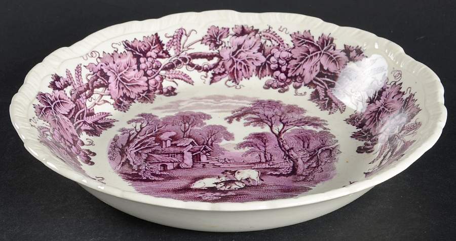 British Scenery Purple (Embossed Edge) Coupe Soup Bowl by Booths-1