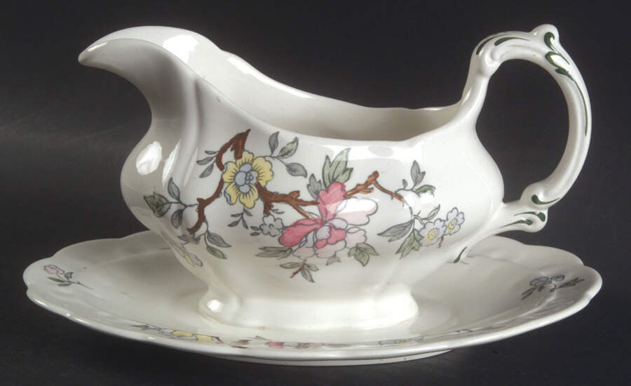 Chinese Tree Gravy Boat with Attached Underplate by Booths-1