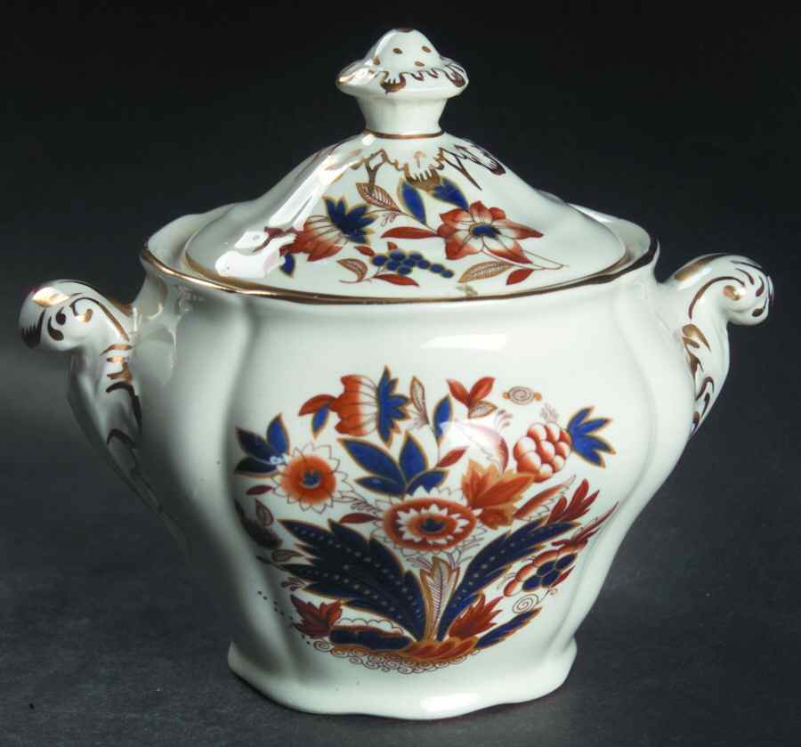 Dovedale Brown and Cobalt Sugar Bowl & Lid by Booths-1