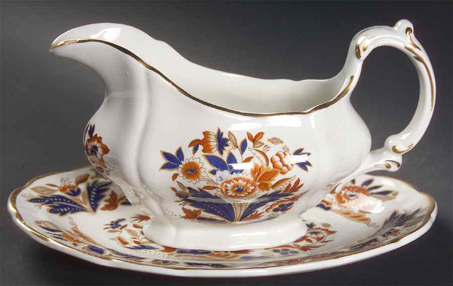 Dovedale Brown and Cobalt Gravy Boat & Underplate by Booths-1