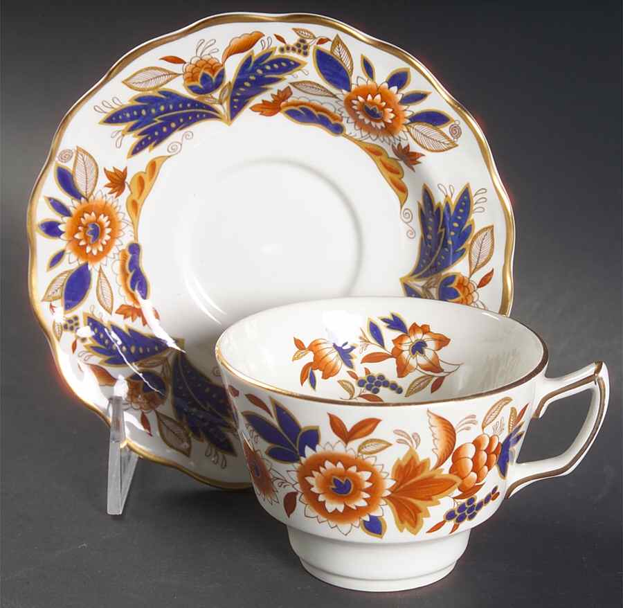 Dovedale Brown and Cobalt Flat Cup & Saucer Set by Booths-1