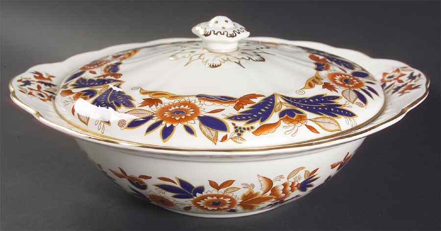 Dovedale Brown and Cobalt Round Covered Vegetable by Booths-1