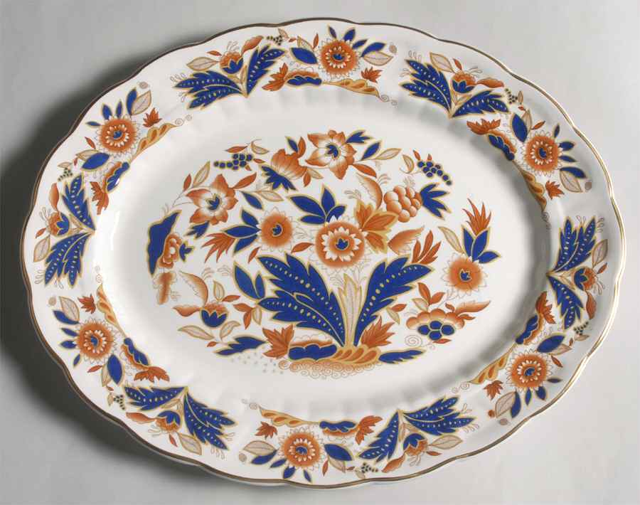 Dovedale Brown and Cobalt 15" Oval Serving Platter by Booths-1
