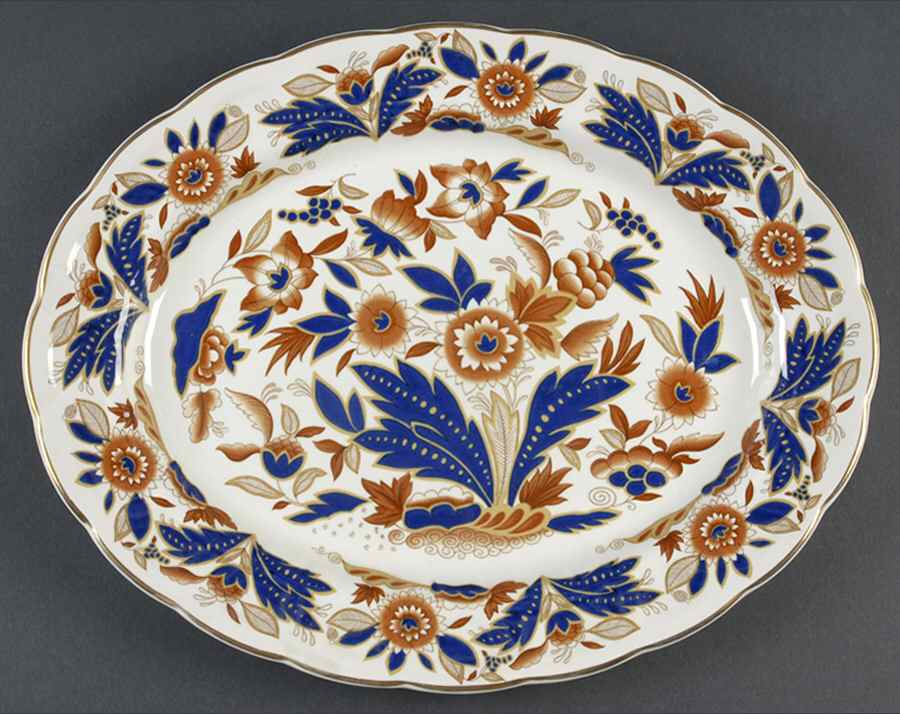Dovedale Brown and Cobalt 13" Oval Serving Platter by Booths-1