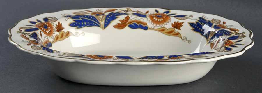Dovedale Brown and Cobalt 10" Oval Vegetable Bowl by Booths-1