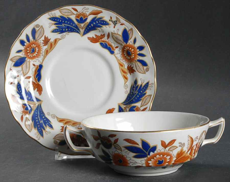 Dovedale Brown and Cobalt Flat Cream Soup Bowl & Saucer Set by Booths-1