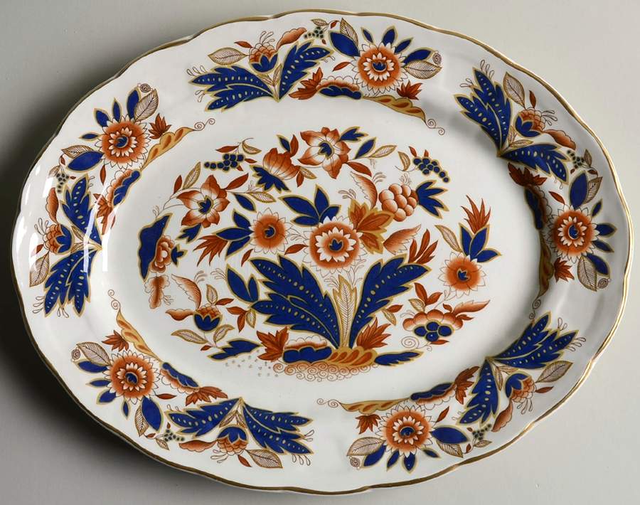 Dovedale Brown and Cobalt 12" Oval Serving Platter by Booths-1
