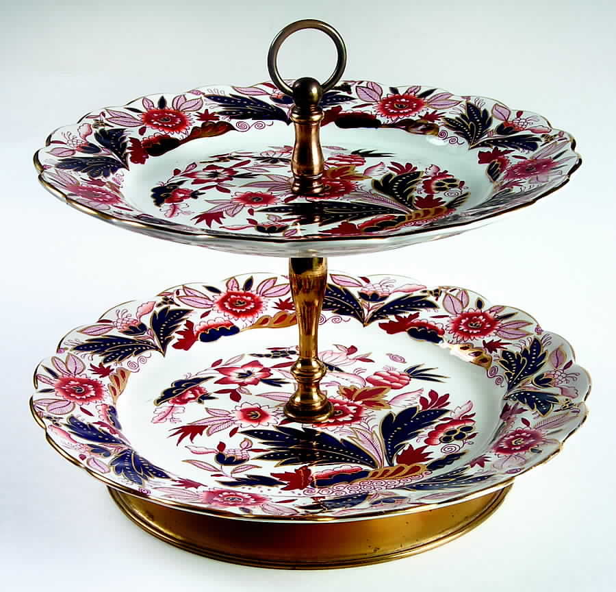 Dovedale Rust and Blue 2-Tiered Serving Tray (Dinner & Luncheon Plates) by Booths-1