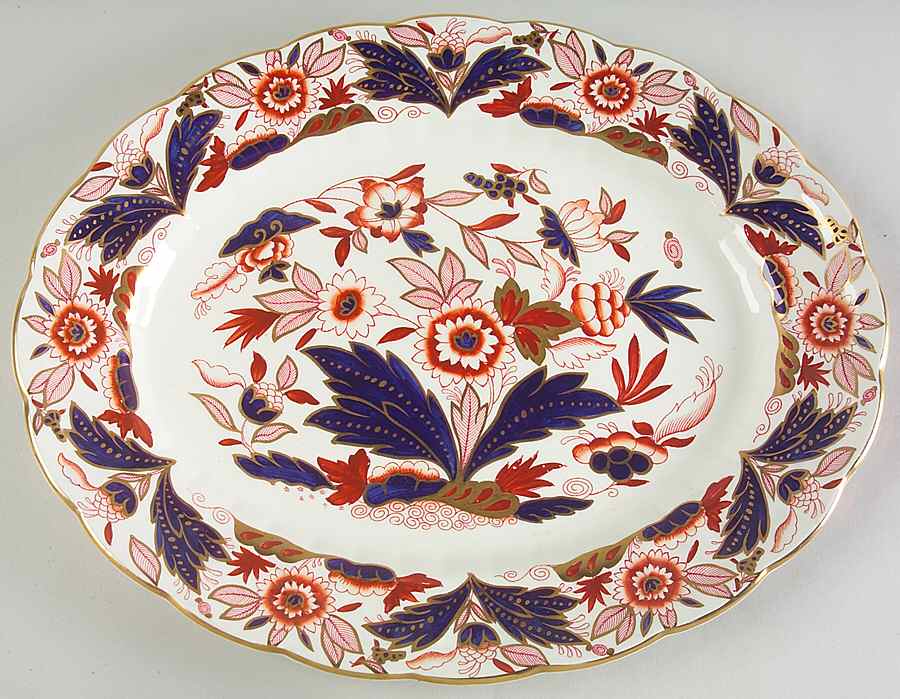Dovedale Rust and Blue 12" Oval Serving Platter by Booths-1