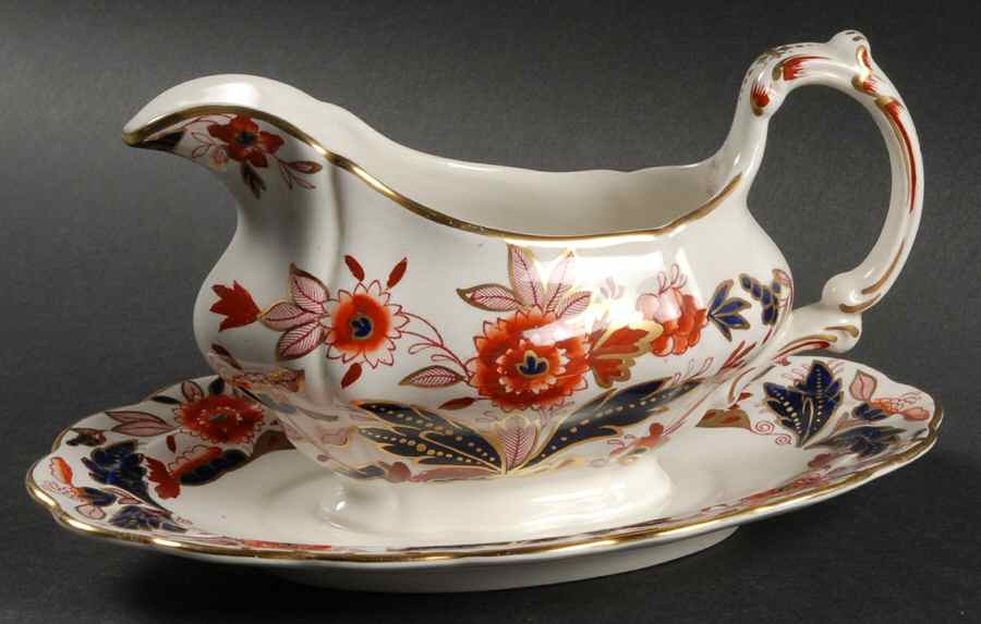 Dovedale Rust and Blue Gravy Boat with Attached Underplate by Booths-1