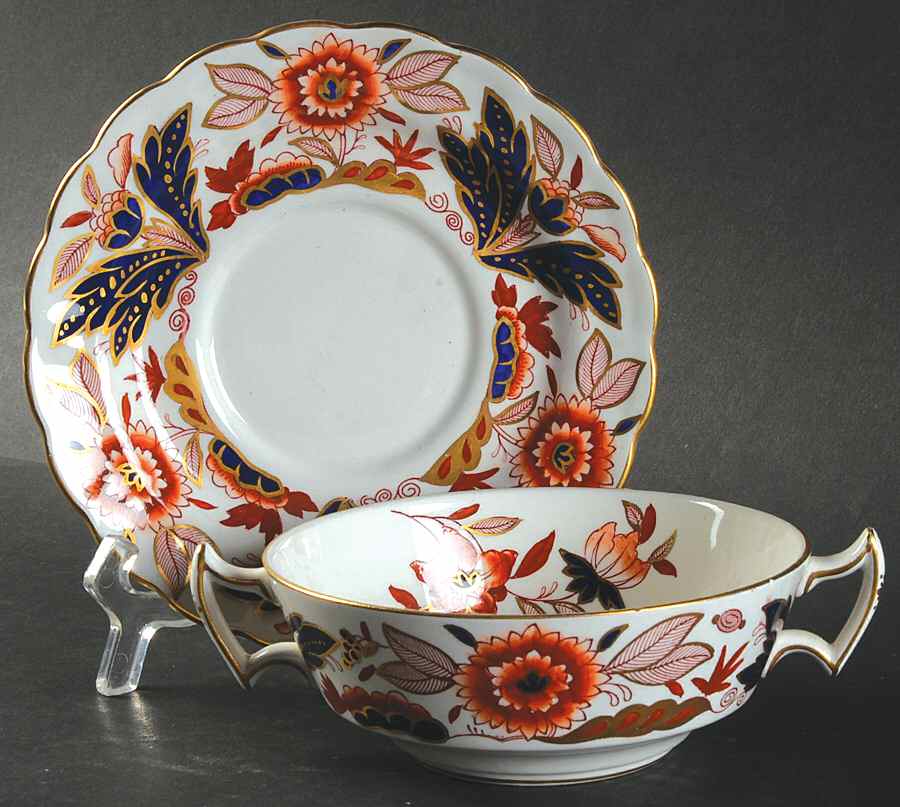 Dovedale Rust and Blue Flat Cream Soup Bowl & Saucer Set by Booths-1