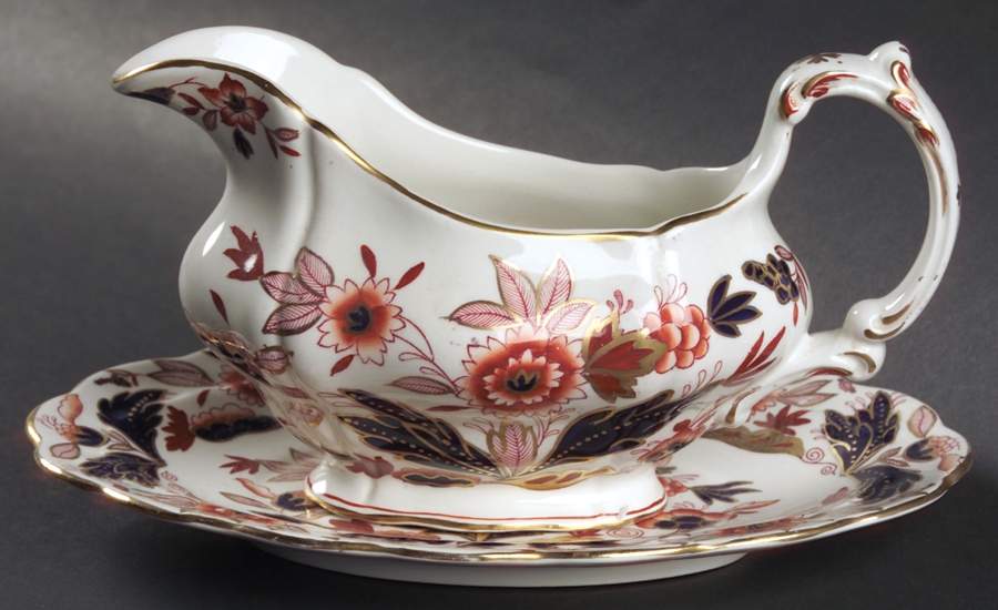 Dovedale Rust and Blue Gravy Boat & Underplate by Booths-1