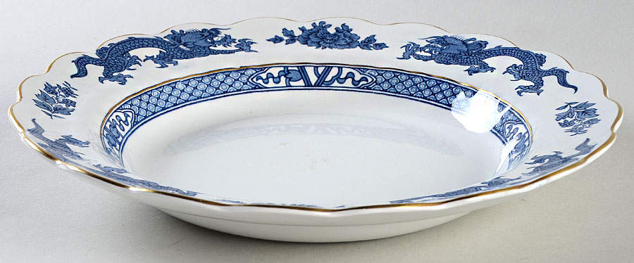Dragon Blue (Gold Trim) Large Rim Soup Bowl by Booths-1