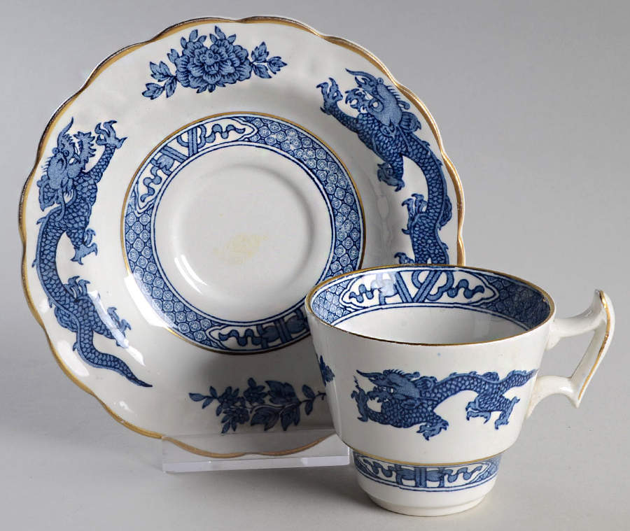 Dragon Blue (Gold Trim) Flat Demitasse Cup & Saucer Set by Booths-1