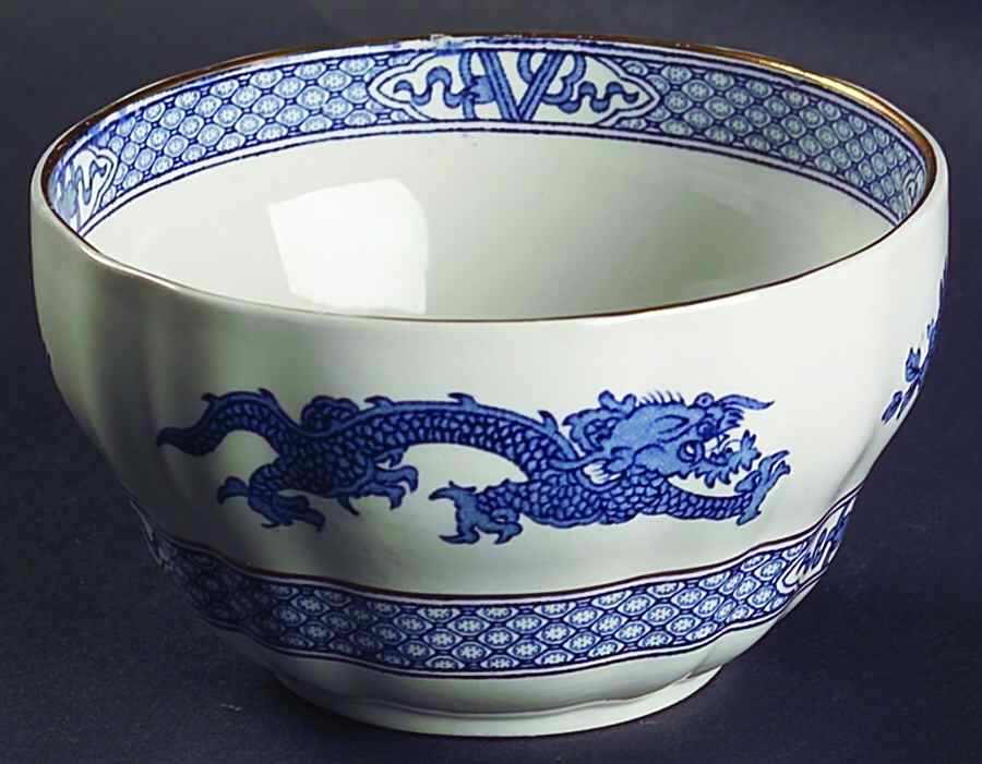 Dragon Blue (Gold Trim) Cranberry Bowl by Booths-1