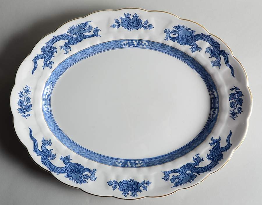 Dragon Blue (Gold Trim) 16" Oval Serving Platter by Booths-1