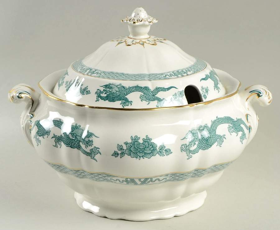 Dragon Green Tureen &  Lid by Booths-1