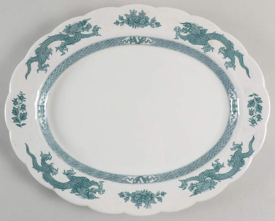 Dragon Green 14" Oval Serving Platter by Booths-1