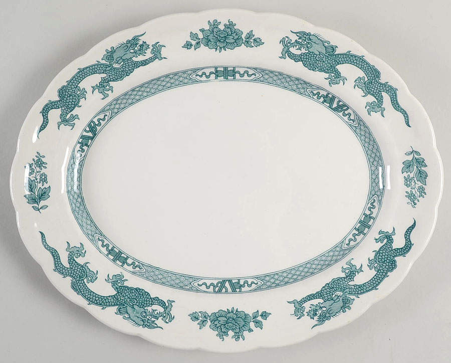 Dragon Green 12" Oval Serving Platter by Booths-1