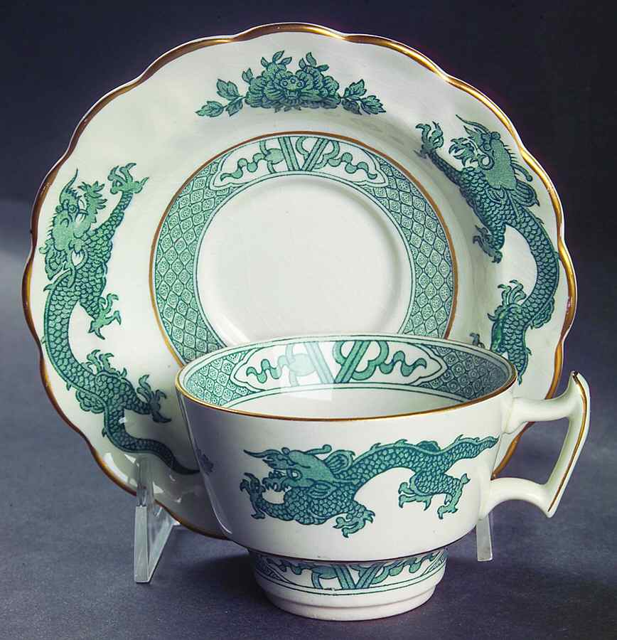 Dragon Green Flat Cup & Saucer Set by Booths-1