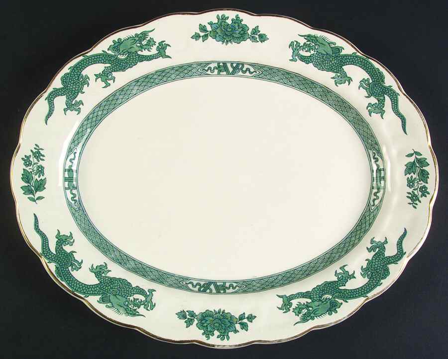 Dragon Green 14" Oval Serving Platter by Booths-1