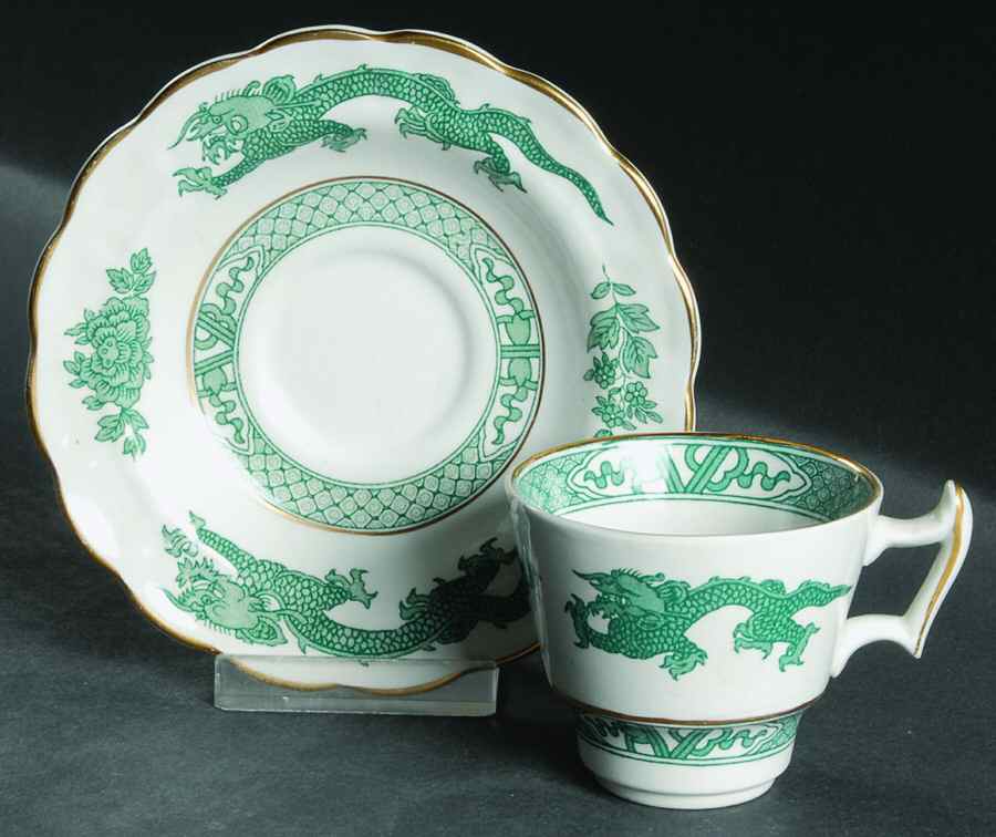 Dragon Green Flat Demitasse Cup & Saucer Set by Booths-1