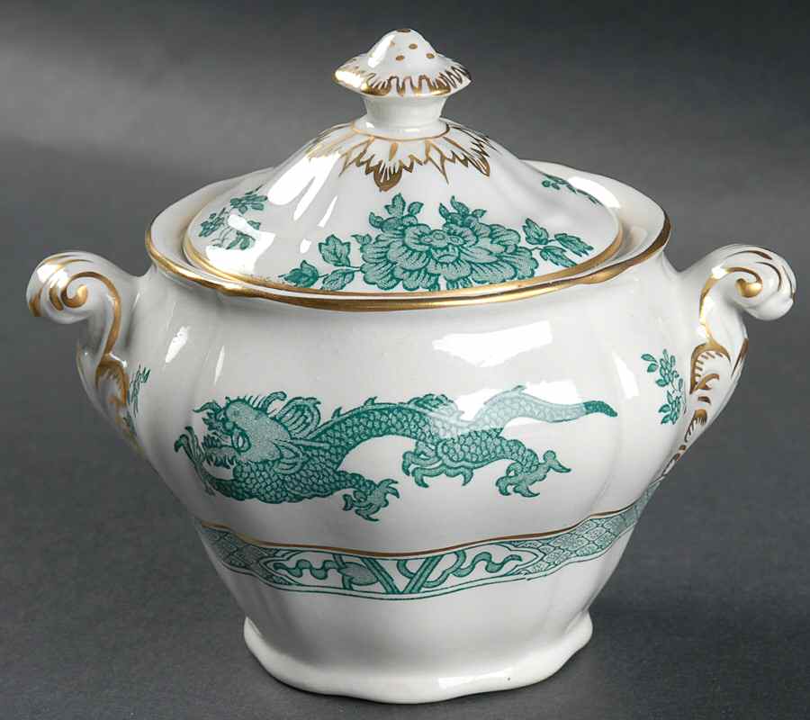 Dragon Green Sugar Bowl & Lid by Booths-1