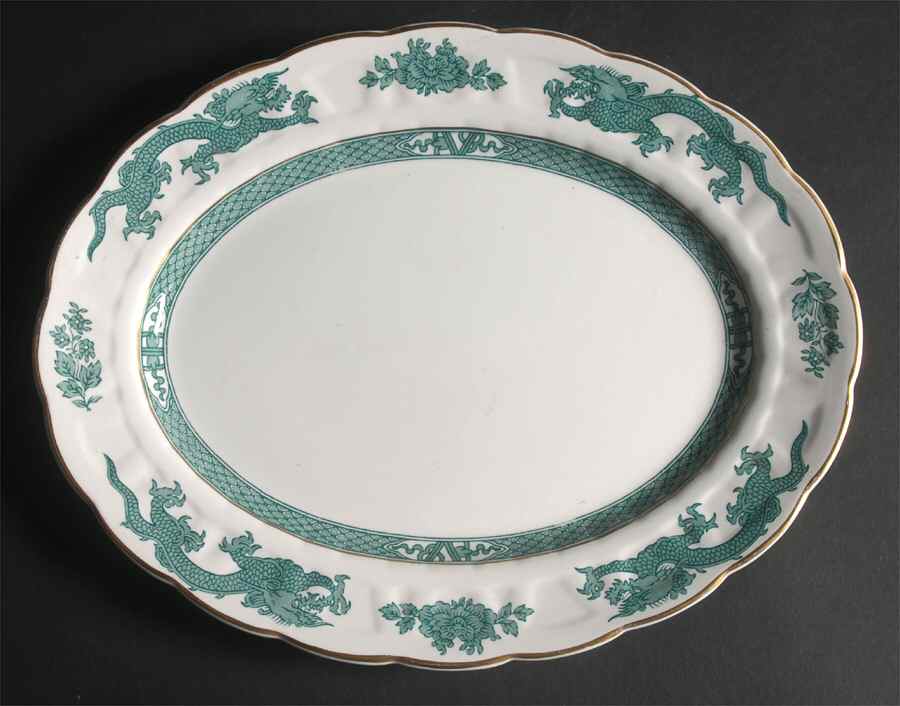 Dragon Green 12" Oval Serving Platter by Booths-1