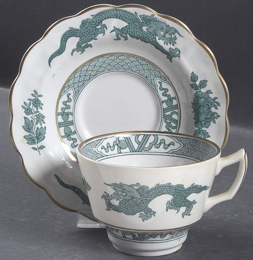 Dragon Green Flat Cup & Saucer Set by Booths-1