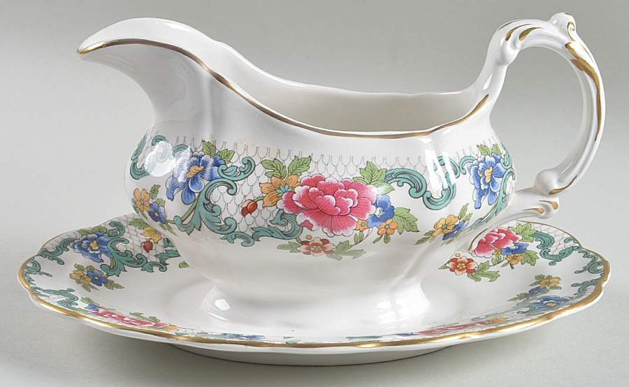 Floradora (Multi Scalloped) Gravy Boat with Attached Underplate by Booths-1