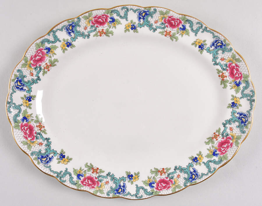 Floradora (Multi Scalloped) 13" Oval Serving Platter by Booths-1