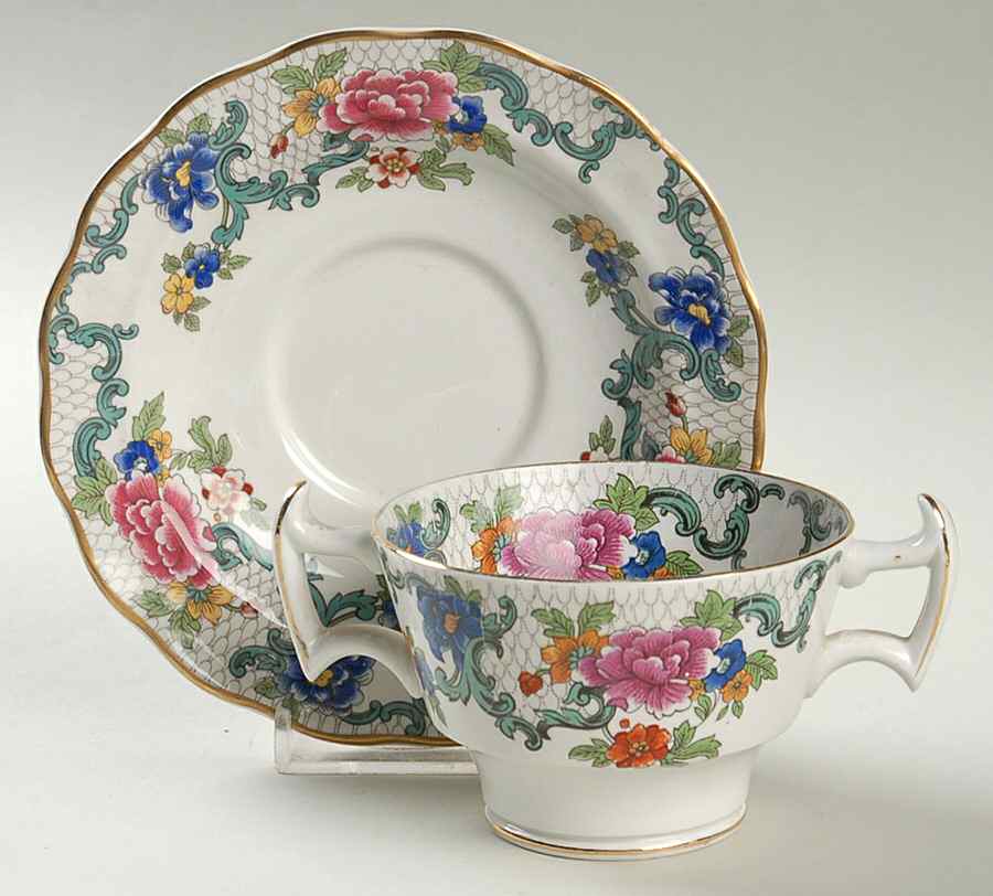 Floradora (Multi Scalloped) Footed Bouillon Cup & Saucer by Booths-1