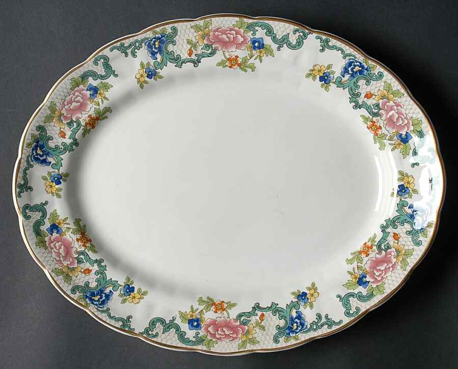 Floradora (Multi Scalloped) 12" Oval Serving Platter by Booths-1