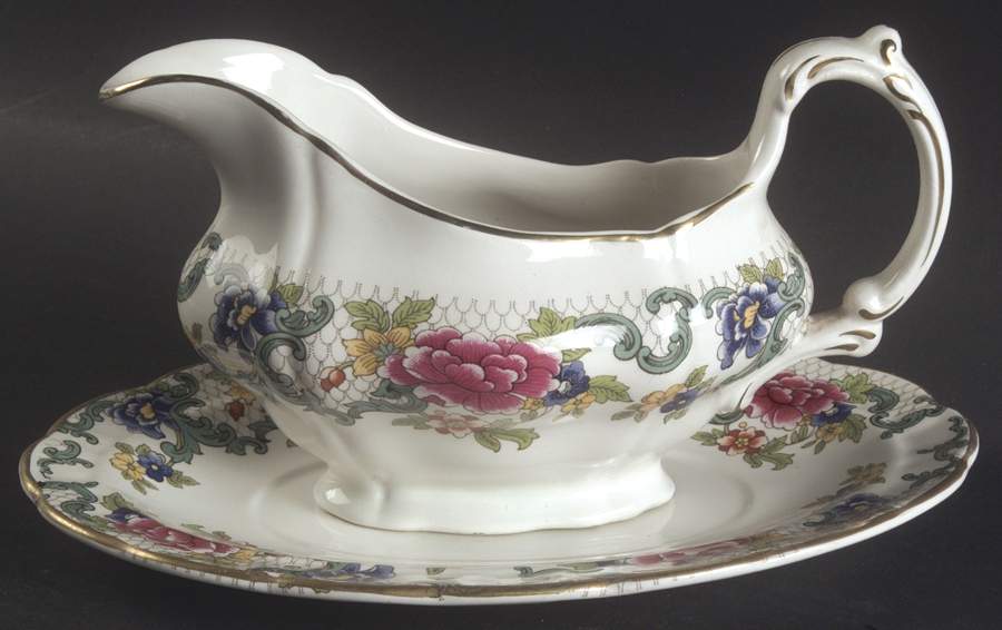 Floradora (Multi Scalloped) Gravy Boat & Underplate by Booths-1