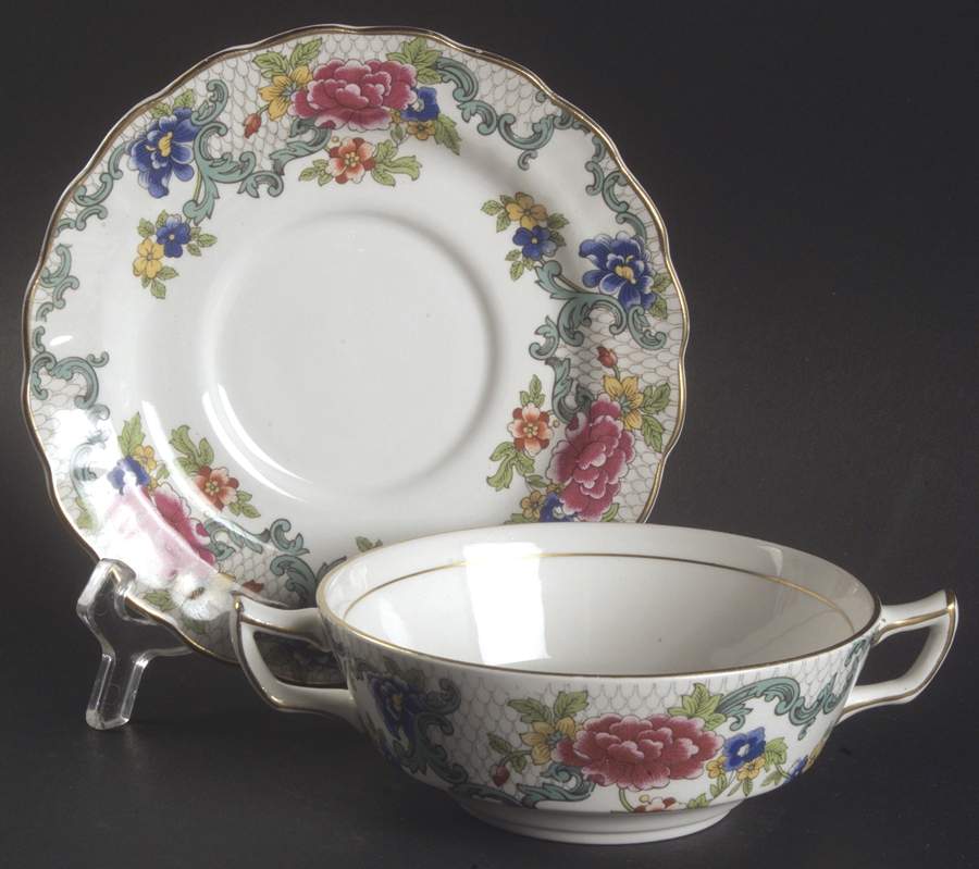 Floradora (Multi Scalloped) Flat Cream Soup Bowl & Saucer Set by Booths-1