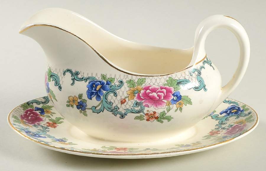 Floradora (Smooth) Gravy Boat with Attached Underplate by Booths-1