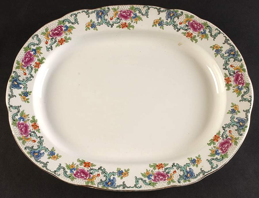 Floradora (Multi Scalloped) 15" Oval Serving Platter by Booths-1