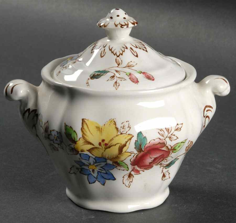 Flowerpiece Sugar Bowl & Lid by Booths-1