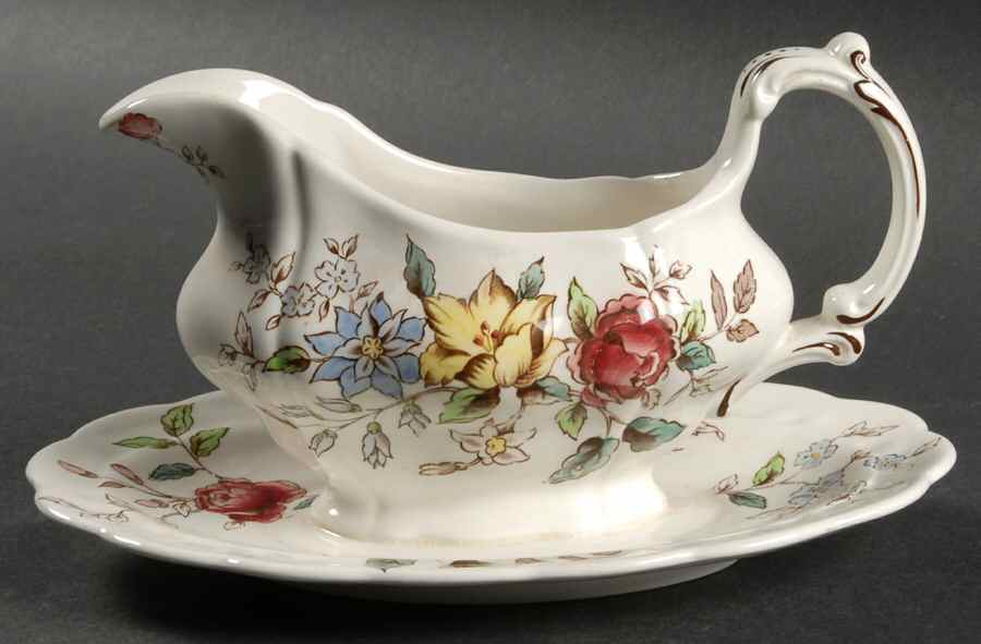 Flowerpiece Gravy Boat with Attached Underplate by Booths-1